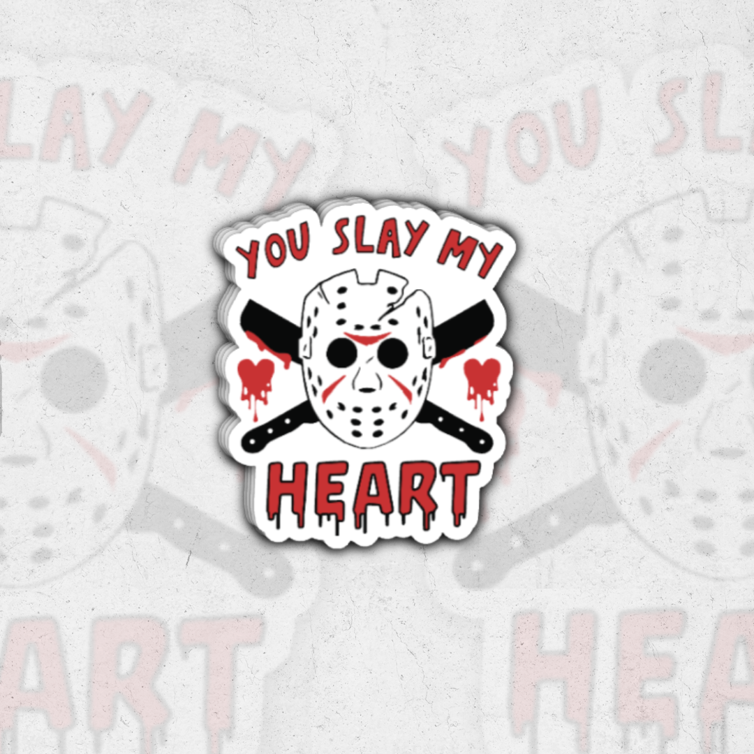 Jason voorhees mask you slay my heart - glossy vinyl sticker