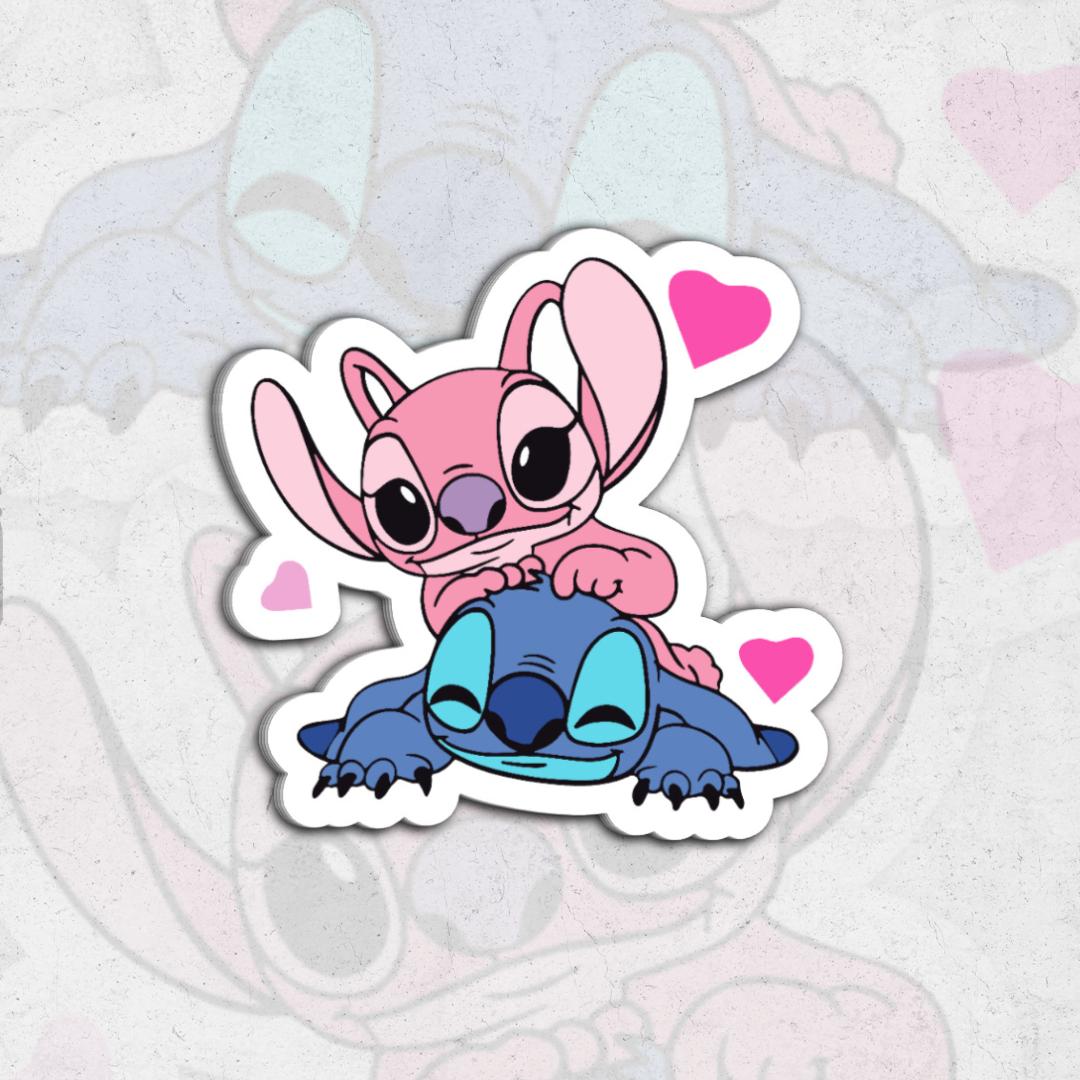 Stitch and angel - holograhic vinyl sticker