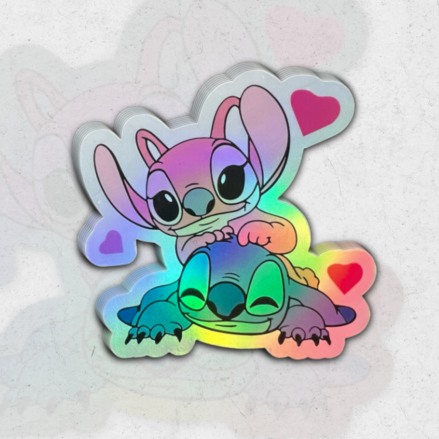 Stitch and angel - holographic vinyl sticker