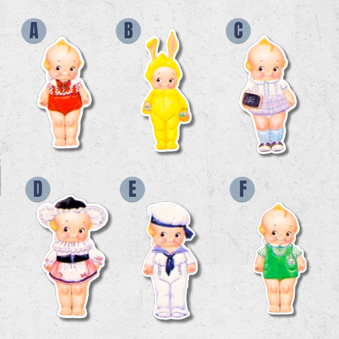 Kewpie characters - white glitter vinyl sticker