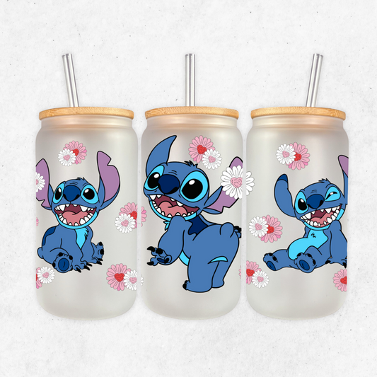 Stitch flowery glass cup