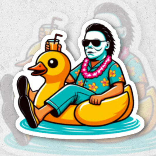 Michael Myers on duck float - glossy vinyl sticker