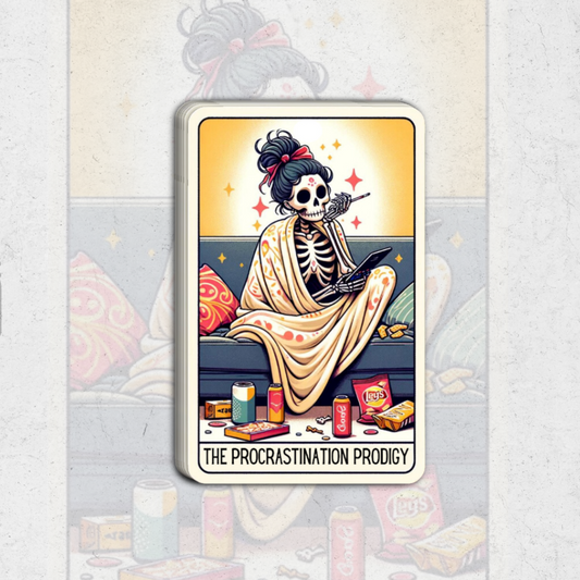 The procrastination prodigy tarot card  - glossy vinyl sticker