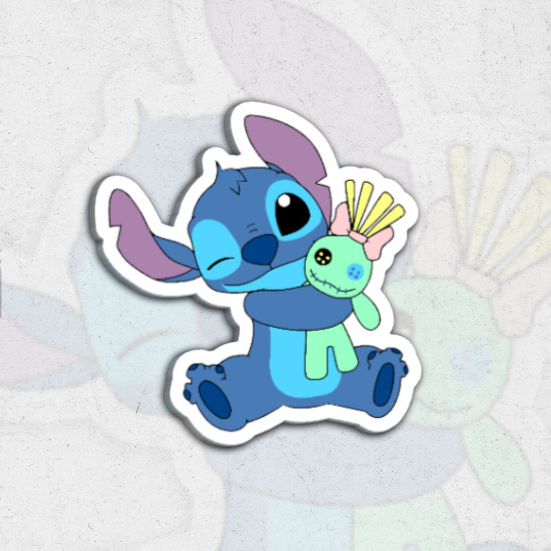 Stitch with toy -  holographic vinyl sticker