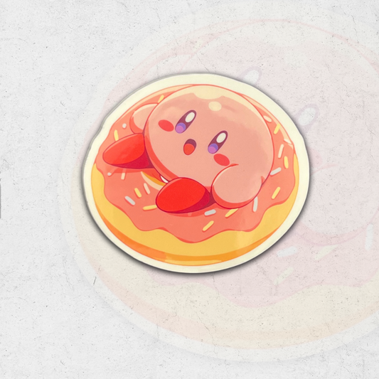 Kirby on a donut - glossy vinyl sticker