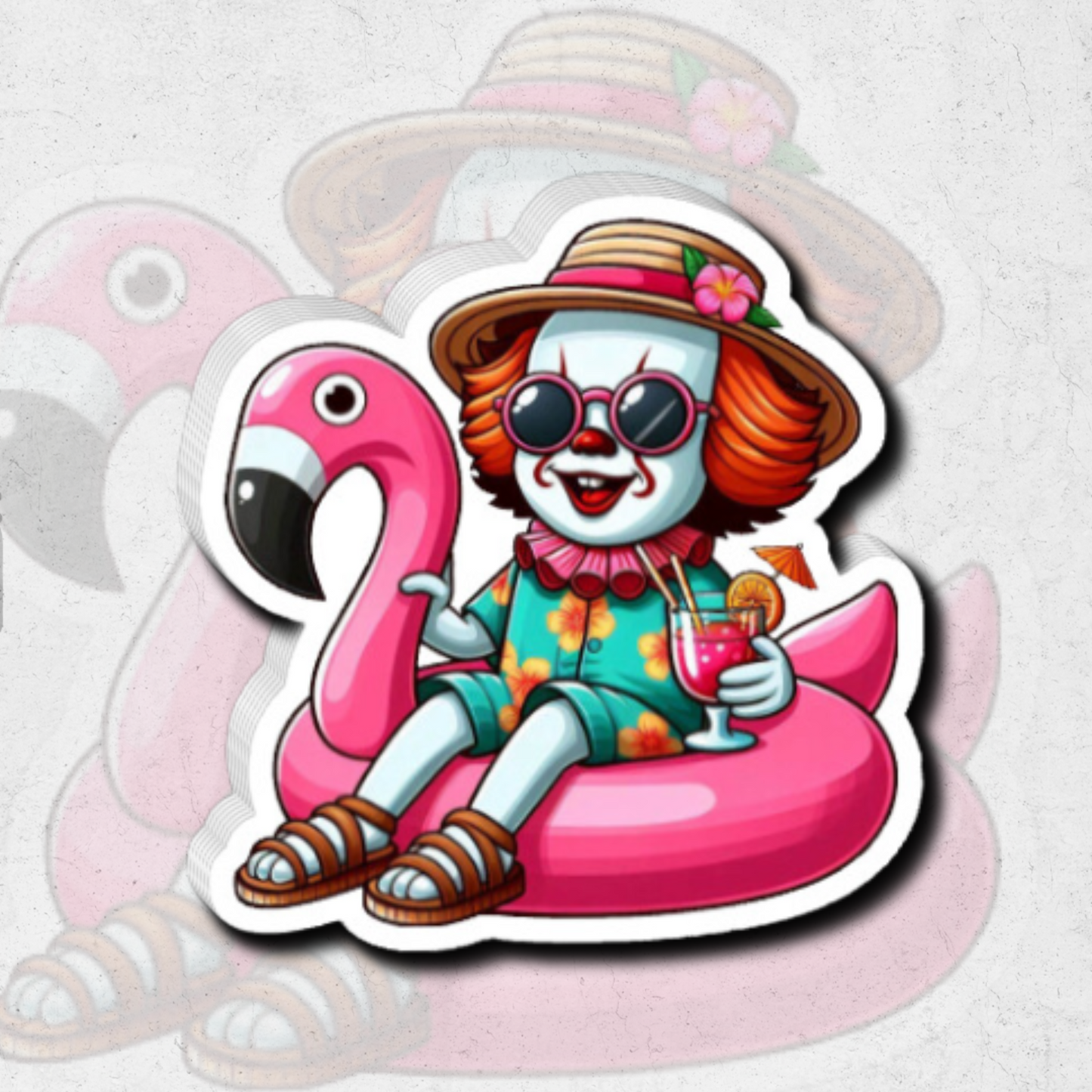 Chucky on swan float - glossy vinyl sticker