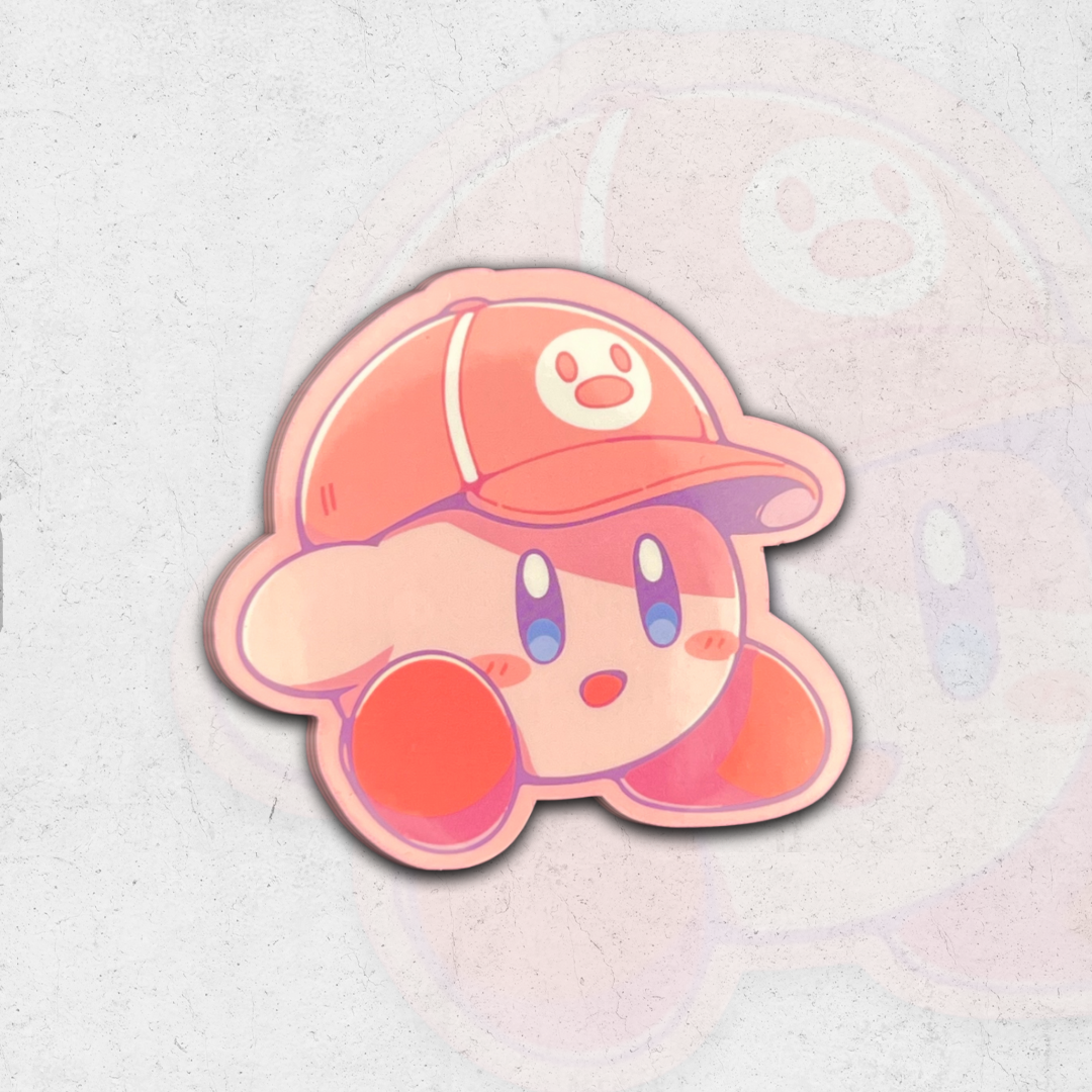 Kirby wearing a cap - glossy vinyl sticker