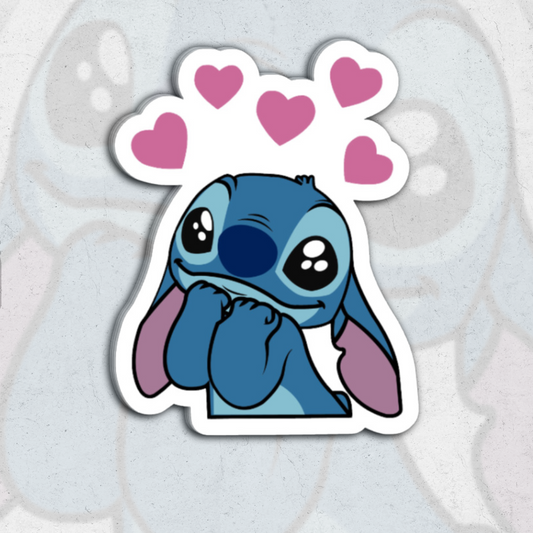 Stitch hearts on head - glossy vinyl sticker