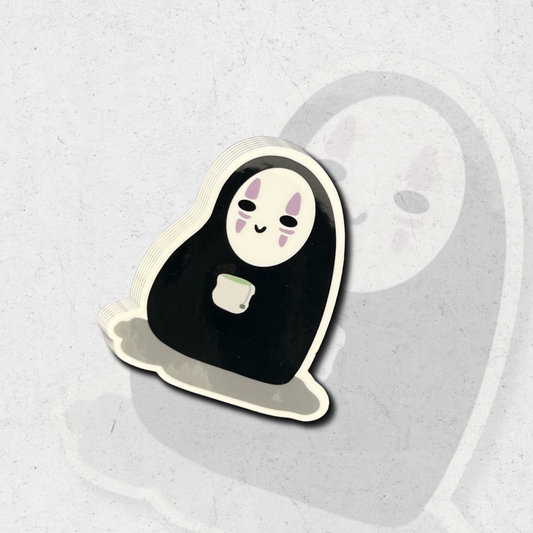 Noface drinking green tea - glossy vinyl sticker