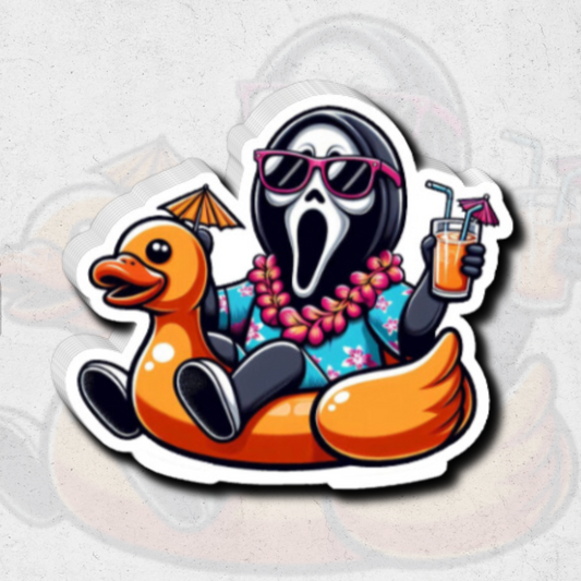 Ghost Face/Scream on duck float - glossy vinyl sticker