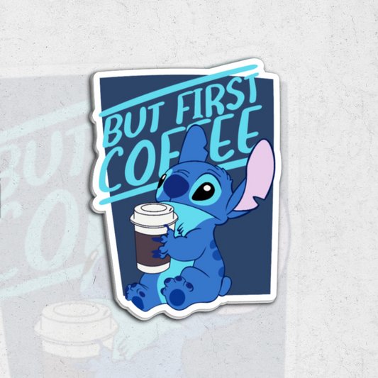 Stitch coffee addict - glossy vinyl sticker