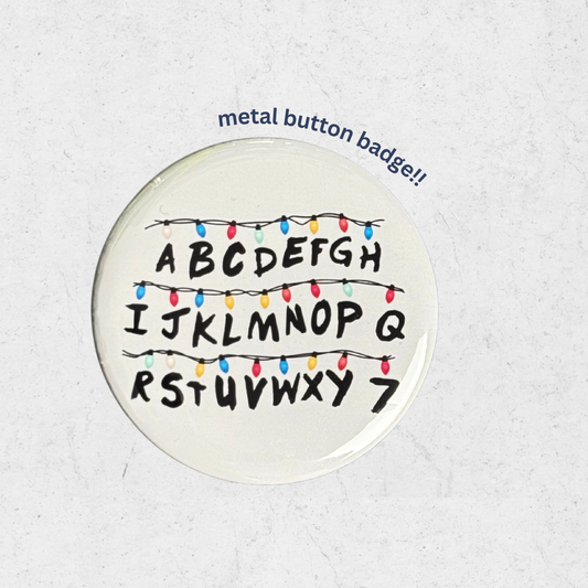 Stranger things Alphabet button pin