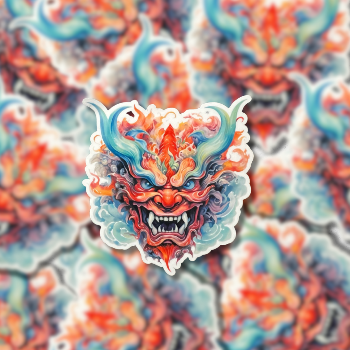 Japanese oni - clear vinyl sticker