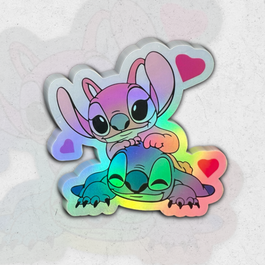 Stitch and angel - holographic  vinyl sticker