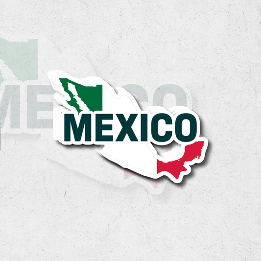 Sticker of Mexico with green and red colors on a textured surface